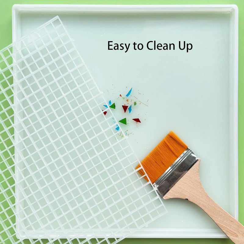 ILLUCKAI Stained Glass Cutting Mat With Tray 12"x12", Suitable for Scoring and Cutting Glass, Catching Shards in Grids, Detachable Design, Easy to Clean Up, Cutting Supplies for Crafts and Mosaics - Image 5